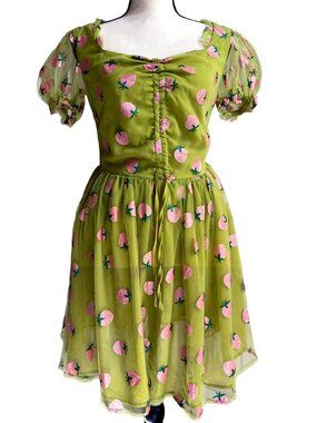 SMAK PARLOUR Avacado Strawberry Dress Tulle Lined SZ SMALL